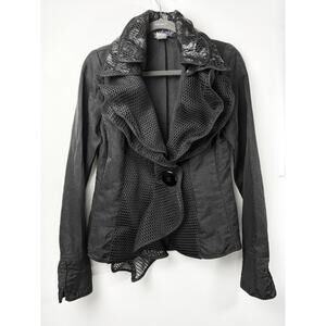 Haute Couture Paris Sculptural Ruffle Jacket Black Nylon Mesh Trim Size S